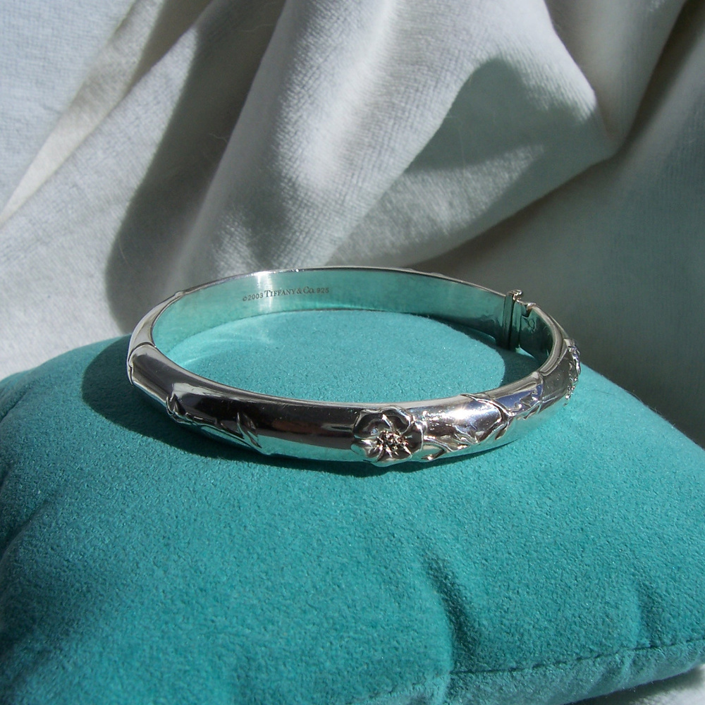 Tiffany & Co. Sterling Silver Rose Bangle Bracelet - Picture 2 of 6
